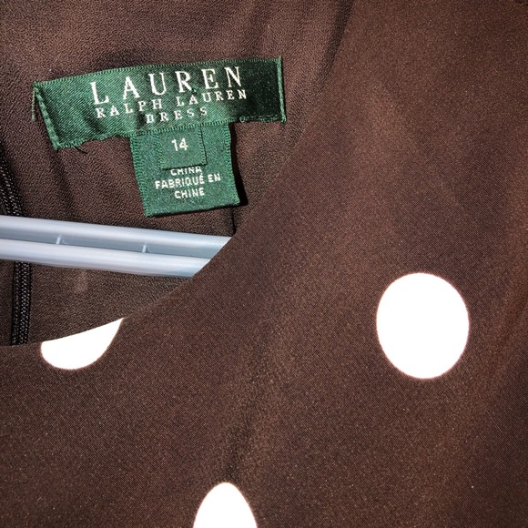 LAUREN RALPH Lauren Size 14 Brown,White Polkadot MIDI Dress.Pit 2 P.20”L.48”W.16 - Picture 3 of 7